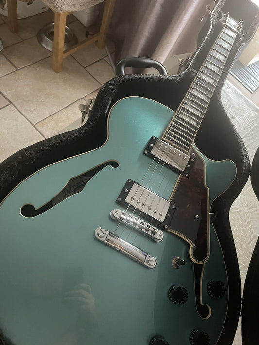D'Angelico Premier SS Semi-Hollow Guitar - Metallic Blue Stoptail w/ Hard Case